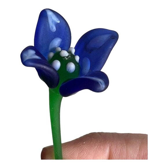 Hand Blown Cobalt Blue Mini Flowers Leaves frosted jack in‎ pulpit vase Murano? - Picture 7 of 14
